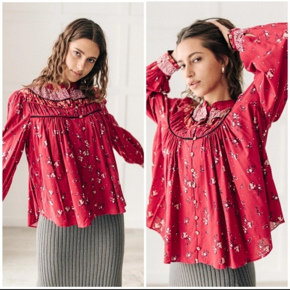 Free People Tops - Free People Berry Combo blouse size SP NWOT